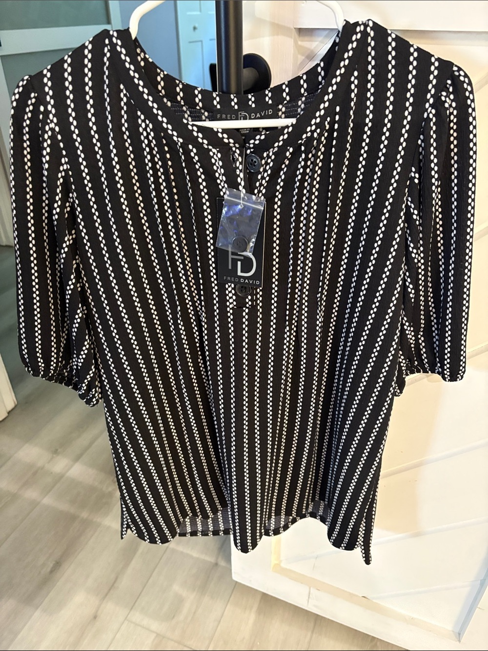 Fred David Black and White Dotted-Stripe Blouse - Picture 5 of 5